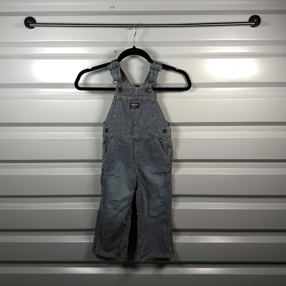 OshKosh Bgosh Kids Hickory Stripe Denim Bib Overalls Blue White‎ Railroad Stripe